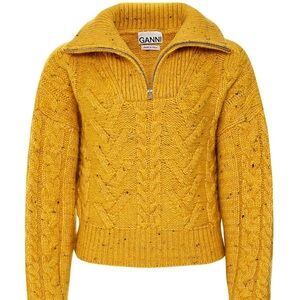 NWT Ganni Quarter Zip Cable Knit Sweater